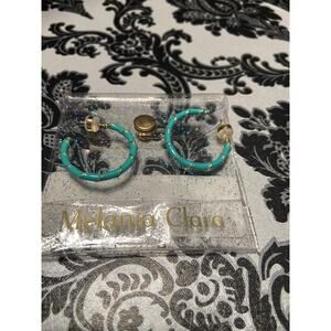 Melania Clara aqua gold hoop earrings
